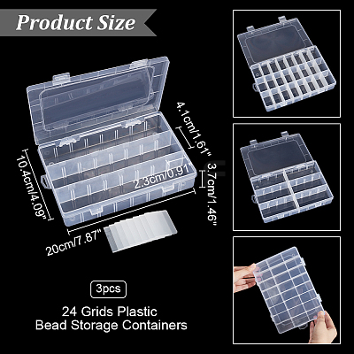 24 Grids Plastic Bead Storage Containers CON-WH0086-053B-1