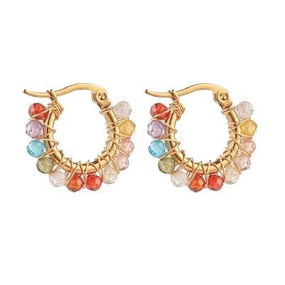 Cubic Zirconia Round Beads Braided Hoop Earrings EJEW-JE04868-1