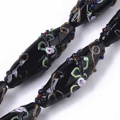 Handmade Gold Sand Lampwork Beads Strands LAMP-T007-02H-1