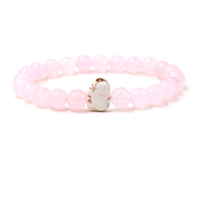 Natural Rose Quartz & Synthetic Turquoise Beads Stretch Bracelets for Men Women QO0012-3-1