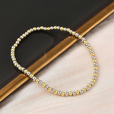 Brass Round Beaded Stretch Bracelets for Men Women BJEW-B148-05A-PG-1
