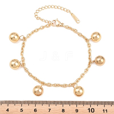 304 Stainless Steel Round Beaded Charm Bracelets BJEW-B171-05G-1