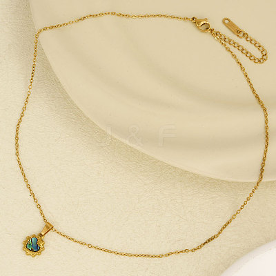 Stylish 304 Stainless Steel Pave Natural Paua Shell Heart-shaped Pendant Necklaces OG2679-3-1