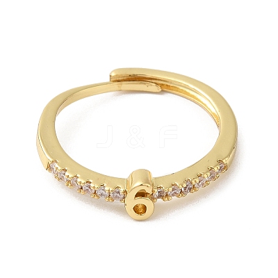 Rack Plating Brass Clear Cubic Zirconia Number 6 Adjustable Rings for Women RJEW-S407-09G-06-1