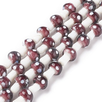 Mushroom Handmade Lampwork Beads Strands X-LAMP-R116-10-1