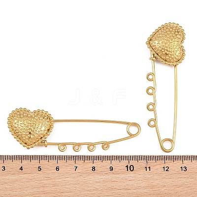 Hammered Heart 304 Stainless Steel Safety Pins Brooch Findings SA-CBA098D-15D-G04-1