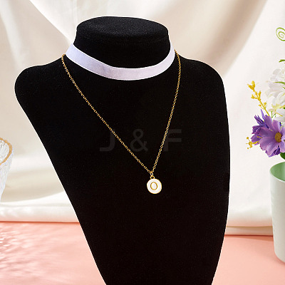Flat Round with Letter O Alloy Enamel Pendant Necklaces for Women NJEW-TAC0033-1