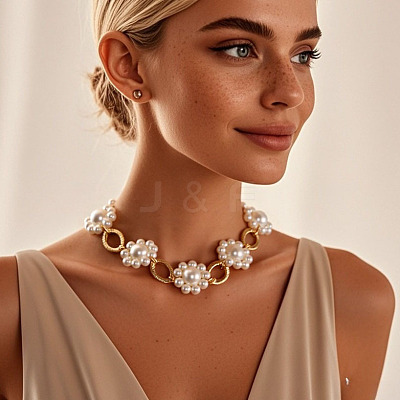 Alloy Rhombus & Plastic Flower Link Chain Necklaces for Women WG7D712-01-1