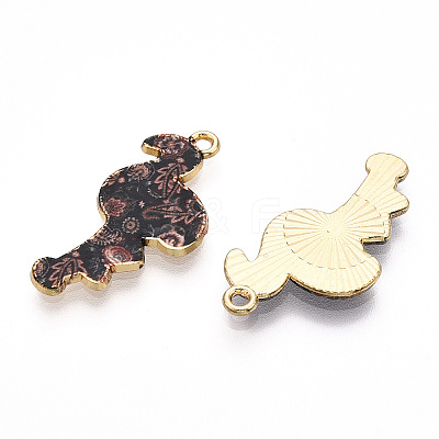 Printed Light Gold Tone Alloy Pendants ENAM-N056-210C-1
