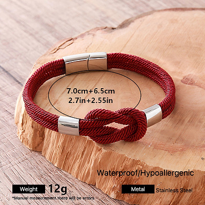 Braided Knot Nylon Cord Bracelets with 304 Stainless Steel Magnetic Clasps for Men UA2967-8-1
