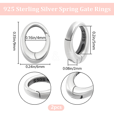 2Pcs 925 Sterling Silver Spring Gate Rings STER-BBC0006-74B-1