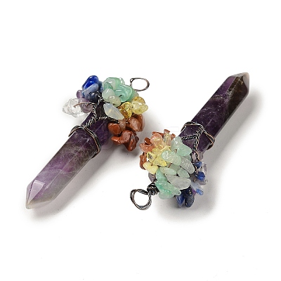 7 Chakra Pointed Natural Amethyst Big Pendants G-C012-01R-09-1