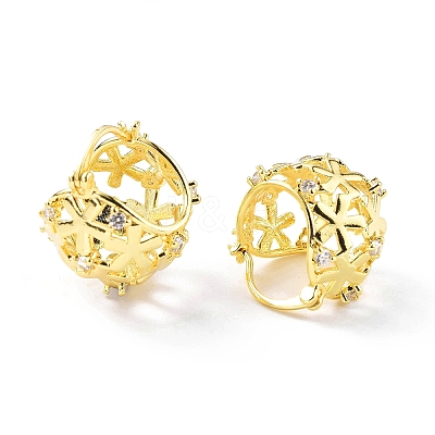 Clear Cubic Zirconia Flower Hollow Thick Hoop Earrings EJEW-G333-09G-1