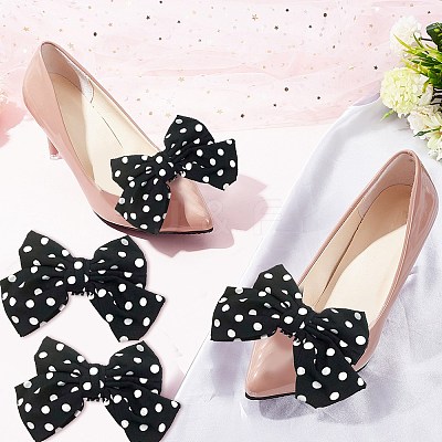 Polka Dot Bowknot Detachable Polyester Satin Shoe Decorations DIY-WH0410-44C-1
