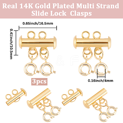 3Pcs 2 Holes Brass Slide Lock Clasps KK-BBC0027-60A-1