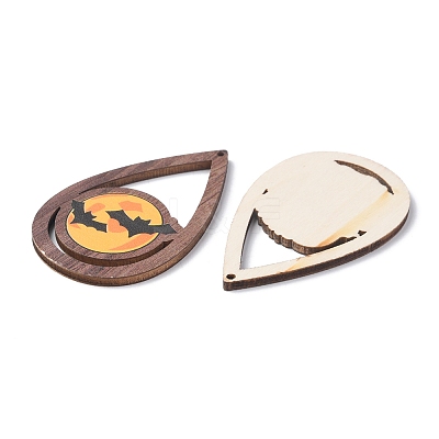 24Pcs 6 Styles Halloween Theme Single Face Printed Aspen Wood Big Pendants WOOD-FS0001-02-1