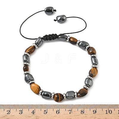 Natural Tiger Eye
& Non-magnetic Synthetic Hematite Beaded Braided Bead Bracelets for Men Women BJEW-Z148-08P-04-1