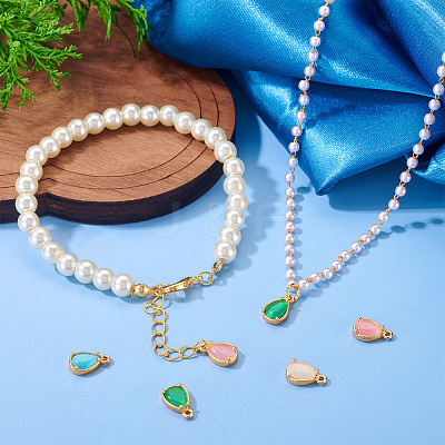 4Pcs 4 Colors Brass Crushed Ice Cut Cubic Zirconia Pendants KK-TADJ0001-11-1