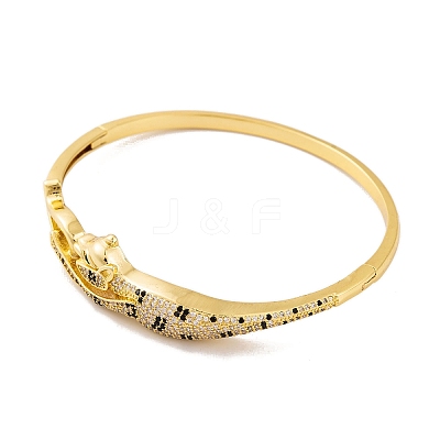 Brass Pave Colorful Cubic Zirconia Leopard Hinged Bangles for Women BJEW-S147-25G-1