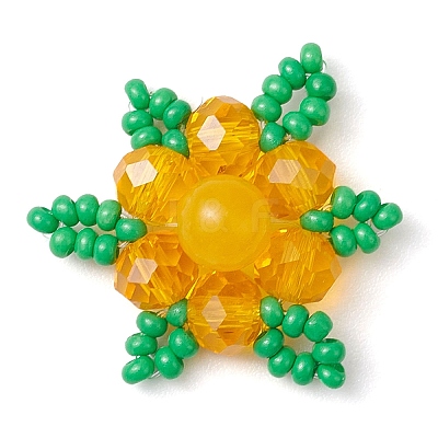 Woven Natural Dyed Malaysia Jade & Glass Seed Beads Snowflake Multi-Strand Links PALLOY-MZ00319-02-1