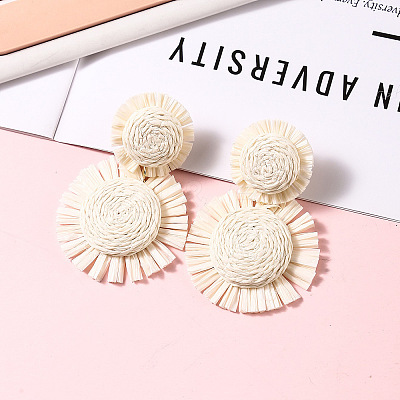 Bohemian Style Raffia Dangle Stud Earrings FS-WGA49F5-07-1