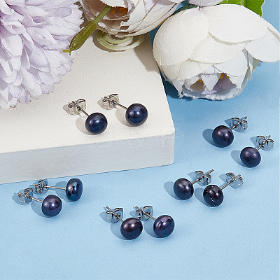 6 Pairs Shell Pearl Ball Stud Earrings EJEW-BBC0001-35A-1