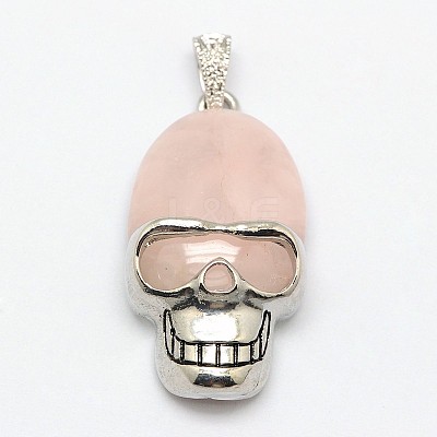 Personalized Retro Halloween Skull Jewelry Bezel Natural & Synthetic Mixed Gemstone Pendants G-M038-01-1