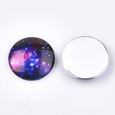 Starry Sky Pattern Printed Glass Cabochons GGLA-N004-25mm-D55-1