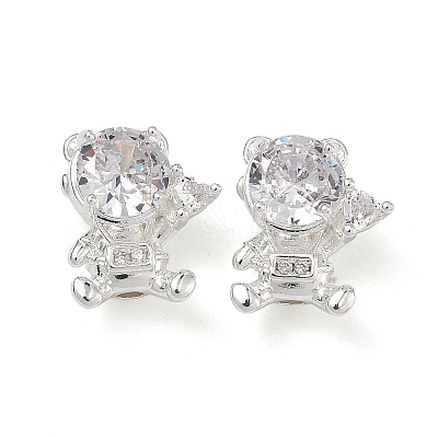 Brass Micro Pave Clear Cubic Zirconia Beads KK-B172-15S-1