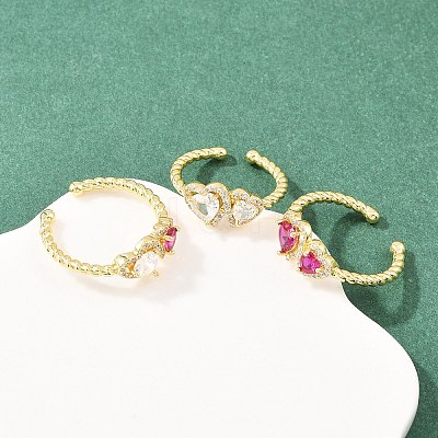 Brass Micro Pave Cubic Zirconia Cuff Open Rings for Women RJEW-C153-04G-1