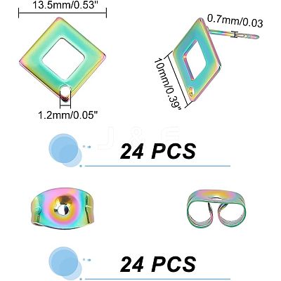 24Pcs Ion Plating(IP) 304 Stainless Steel Stud Earring Findings STAS-UN0040-06-1