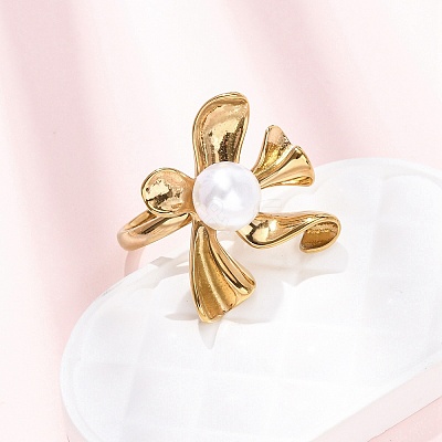 Opaque Acrylic Imitation Pearl Finger Rings RJEW-P177-03A-G-1