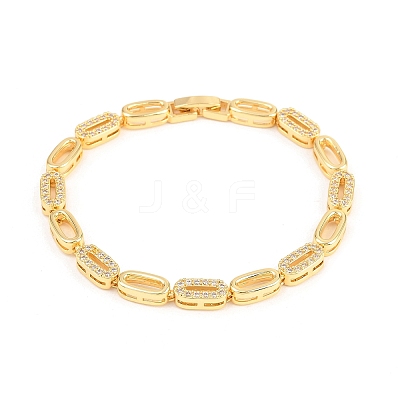 Oval Brass Micro Pave Clear Cubic Zirconia Link Chain Bracelets for Women BJEW-T025-03A-G-1