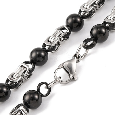 201 Stainless Steel Round Ball Links Chain Necklace NJEW-F222-38EBP-06-1