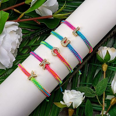 Crystal Rhinestone Initial Braided Bead Bracelet BJEW-SW00037-10-1