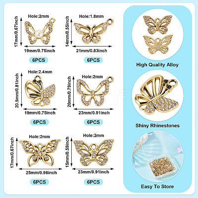 36Pcs 6 Styles UV Plating Alloy Pendants FIND-TA0007-88-1