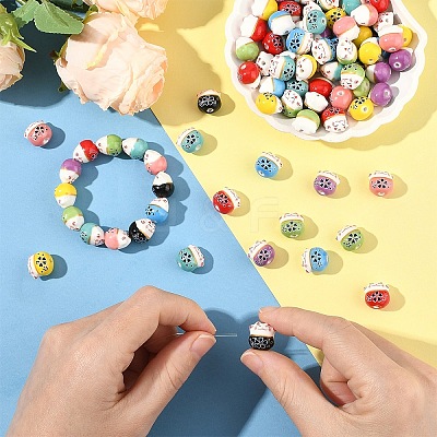 10Pcs Handmade Printed Porcelain Beads PORC-YW0001-29A-1
