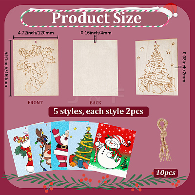 10Pcs Christmas Unfinished Blank Wood Pendants Set for Painting Arts WOOD-SP0001-79C-1