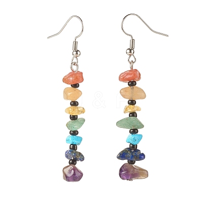 Natural & Synthetic Mixed Gemstone Chip Beaded Dangle Earrings with Glass EJEW-JE04841-1