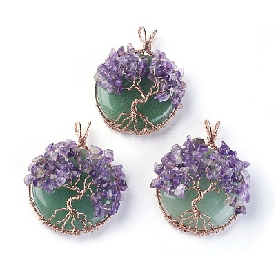 Natural Green Aventurine & Amethyst Big Pendants G-G771-B01-1