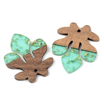 Transparent Resin & Walnut Wood Pendants RESI-S389-051A-B02-1
