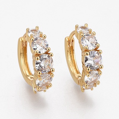 Brass Micro Pave Clear Cubic Zirconia Huggie Hoop Earrings EJEW-L231-40G-1