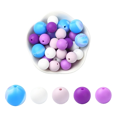 30Pcs 5 Colors Food Grade Eco-Friendly Silicone Focal Beads SIL-YW0001-24B-1