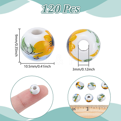 120Pcs Floral Printed Porcelain Beads PORC-UN0001-04-1
