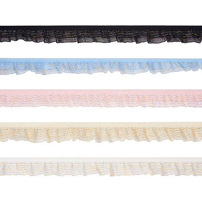 25 Yards 5 Colors Double Tiers Pleated Chiffon Polyester Ribbons ORIB-CW0001-01-1