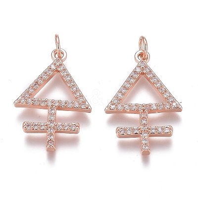 Brass Micro Pave Clear Cubic Zirconia Pendants ZIRC-Z008-25RG-1