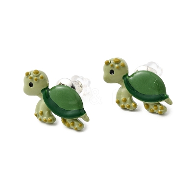 Brass Enamel Stud Earrings EJEW-A148-01C-1