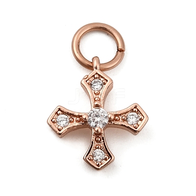Brass Micro Pave Cubic Zirconia Tiny Cross Charms ZIRC-G128-04-1-1