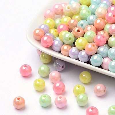AB Color Plated Acrylic Round Beads X-SACR-Q109-8mm-M-1