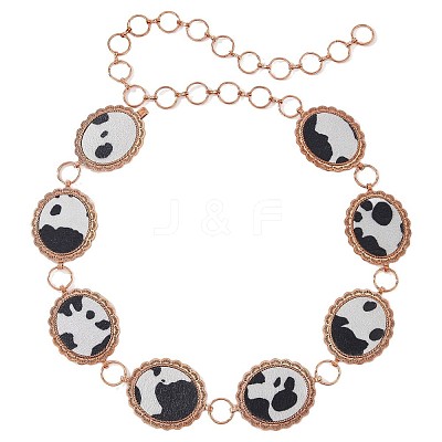 Alloy with Imitation Leather Cow Print Oval Link Chain Waist Belly Chains for Women FS-WGD408C-01-1